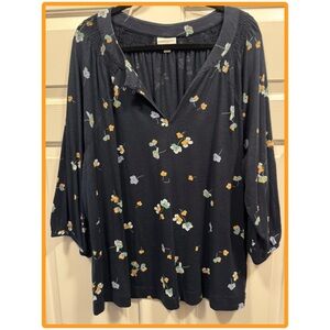 J. Jill 🫐 Navy Blue Floral 3/4 Sleeves Blouse